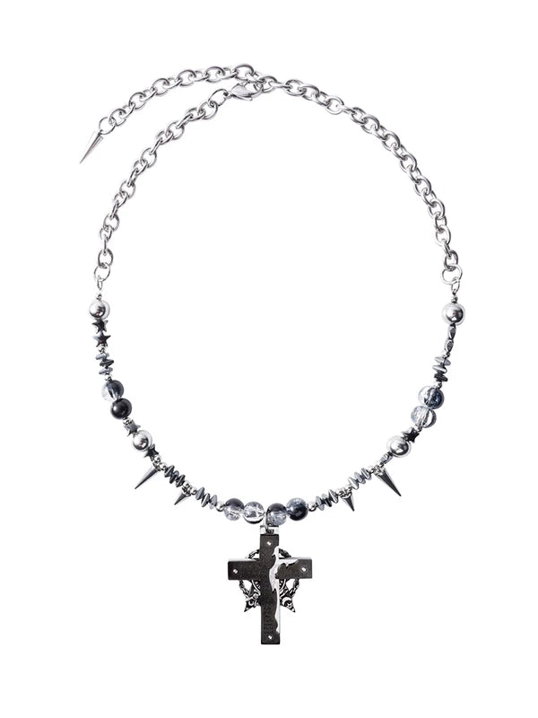 Punk Rivet Cross Beaded Necklace 5