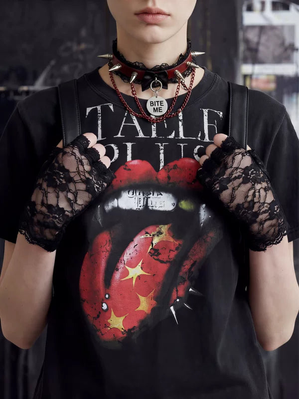 Punk Rock Graphic Lips Crew Neck T-Shirt 2