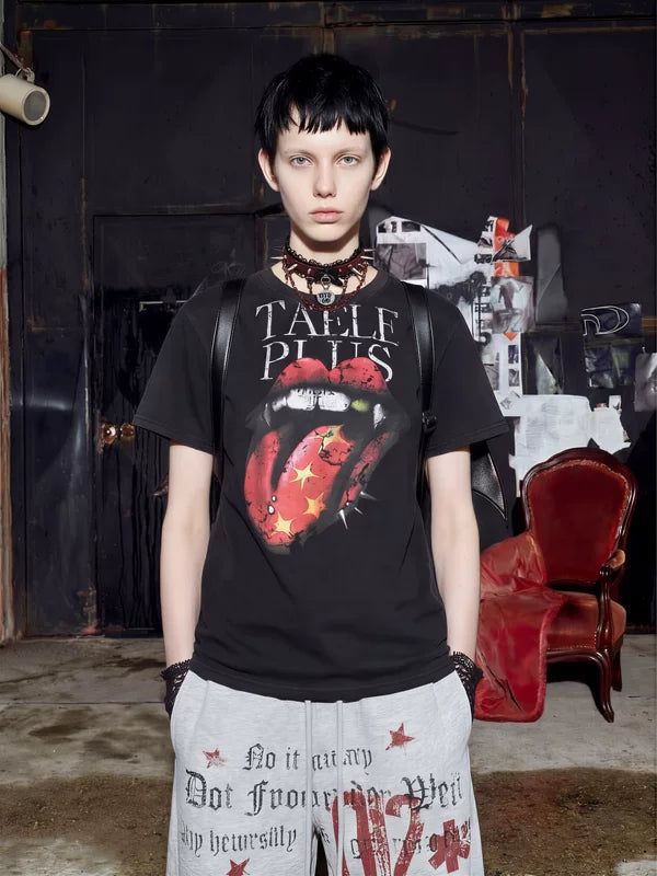Punk Rock Graphic Lips Crew Neck T-Shirt 3