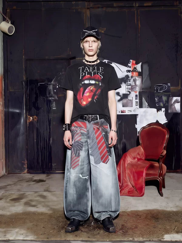 Punk Rock Graphic Lips Crew Neck T-Shirt 5