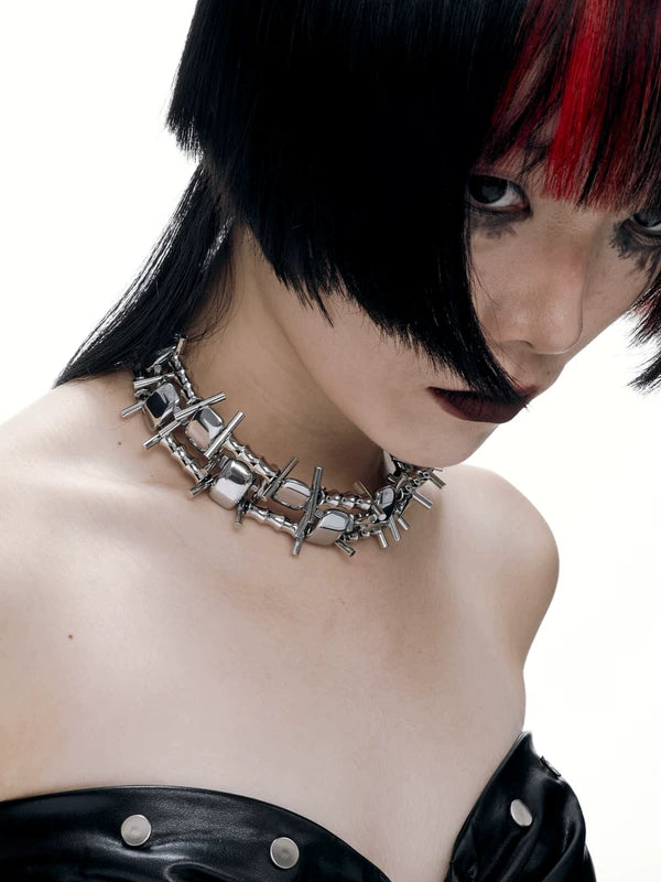 Punk Spiked Choker Necklace 3