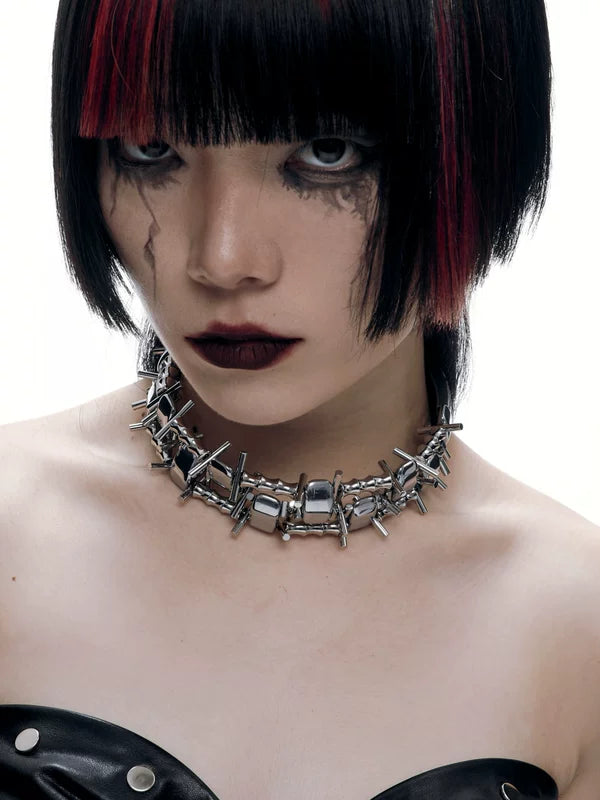 Punk Spiked Choker Necklace 4