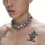5250235678715, Punk Spiked Choker Necklace