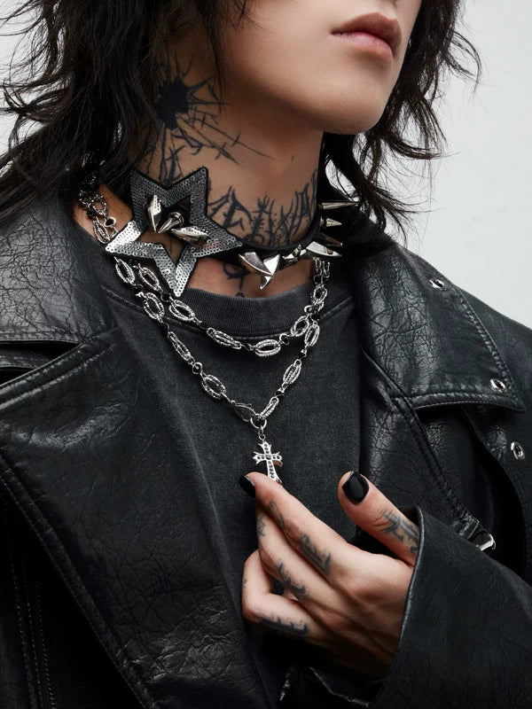 Punk Star Cross Pendant Necklace 1