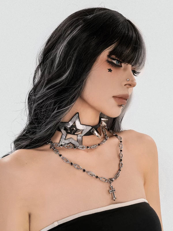 Punk Star Cross Pendant Necklace 4
