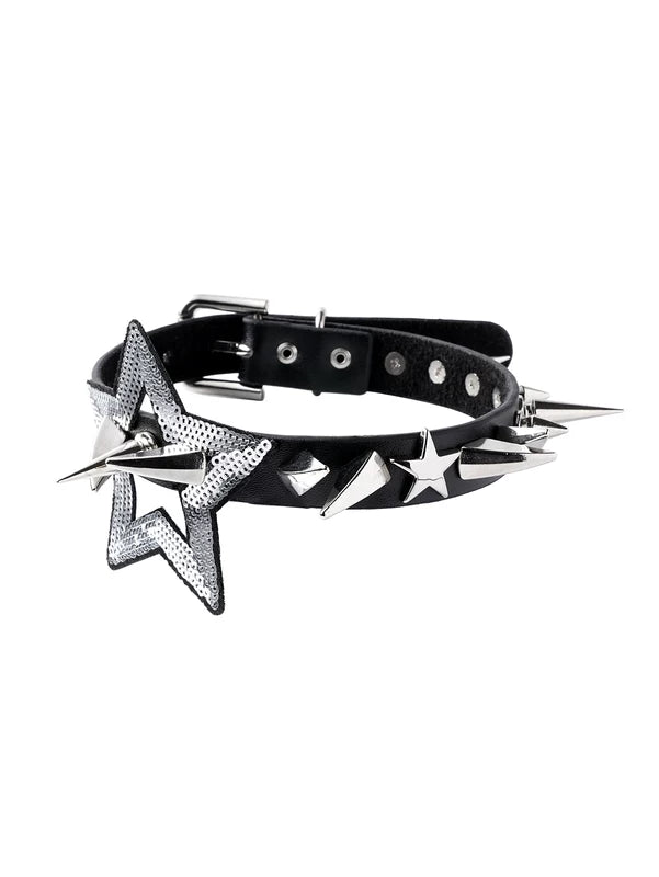 Punk Star Leather Choker Necklace 1