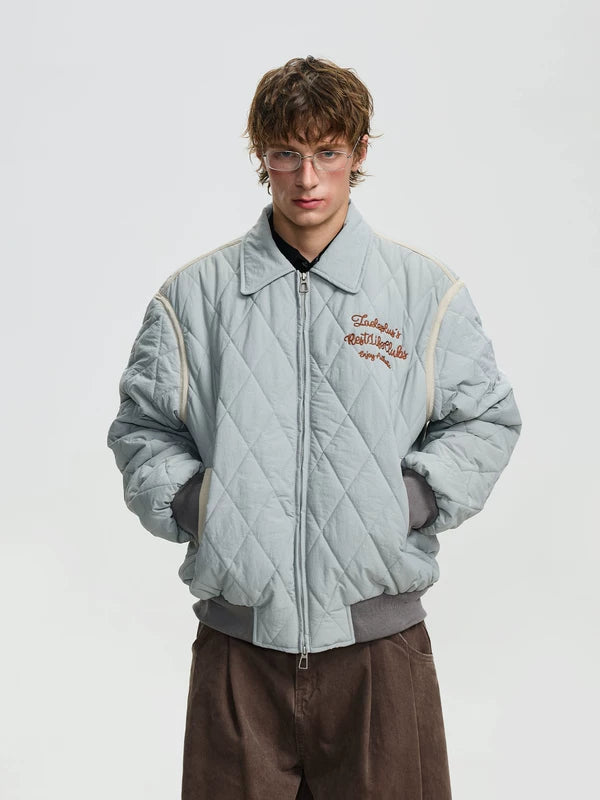 ,6145095810361,6145095810362,6145095810363, Quilted Embroidered Lapel Bomber Jacket