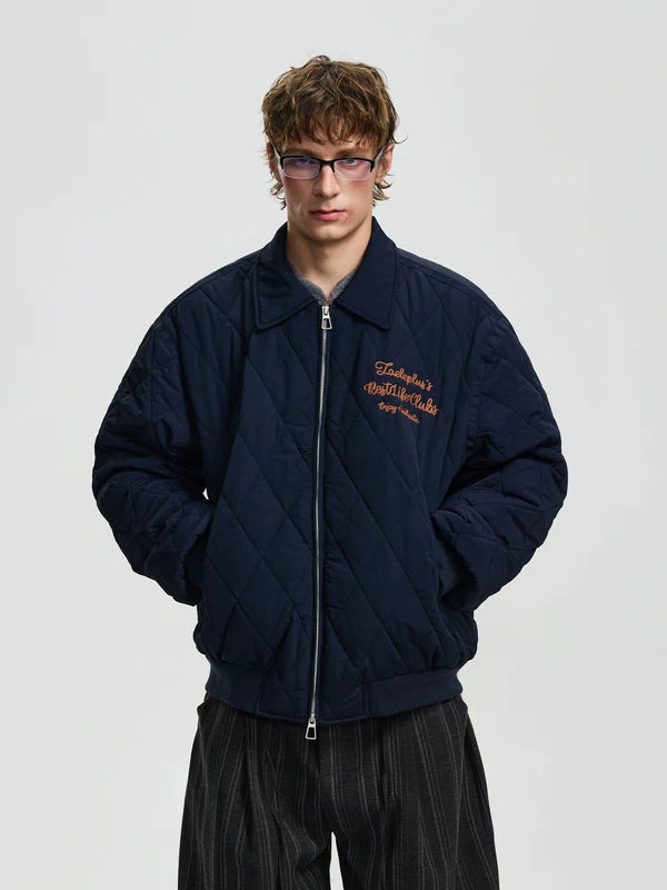 ,6145095810364,6145095810365,6145095810366, Quilted Embroidered Lapel Bomber Jacket