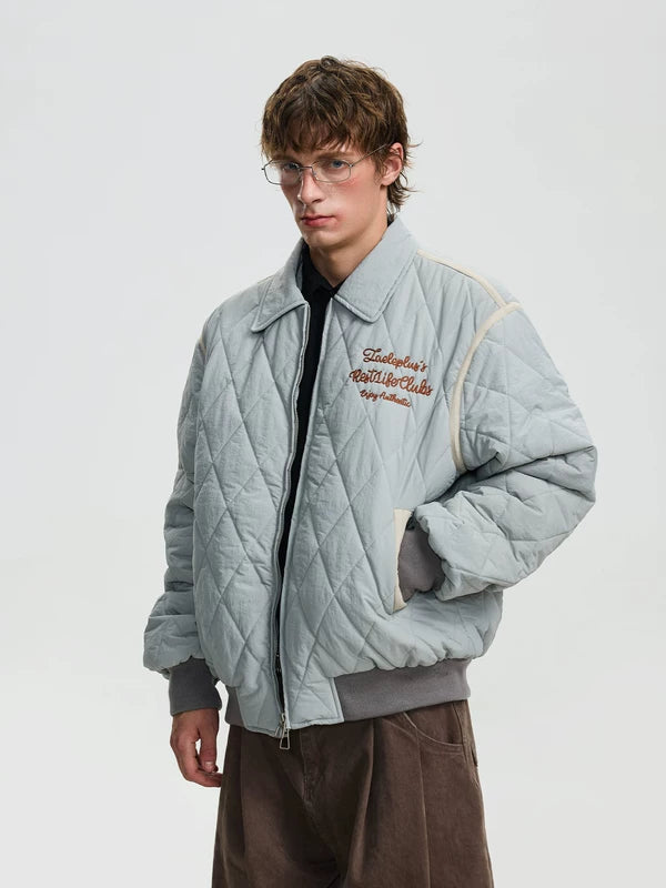 Quilted Embroidered Lapel Bomber Jacket 3