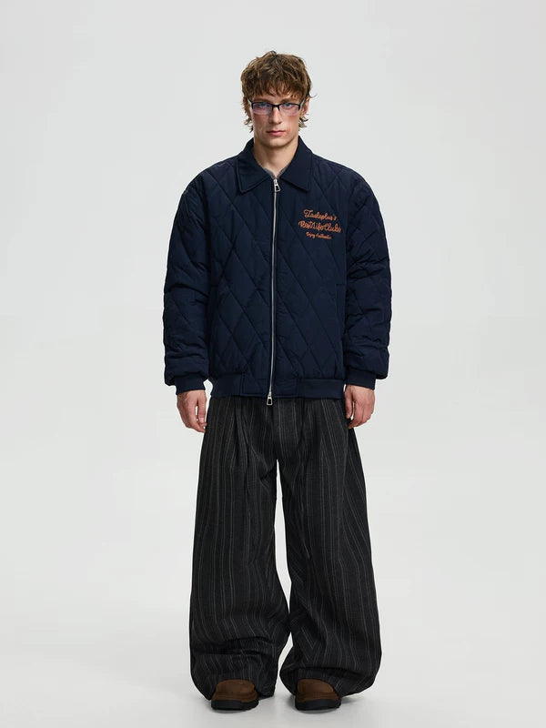 Quilted Embroidered Lapel Bomber Jacket 4