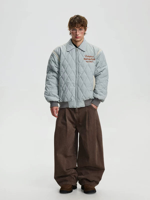 Quilted Embroidered Lapel Bomber Jacket 5