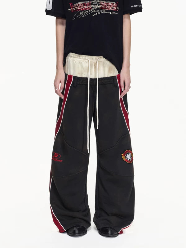Racing Double-Waist Wide-Leg Sweatpants 1