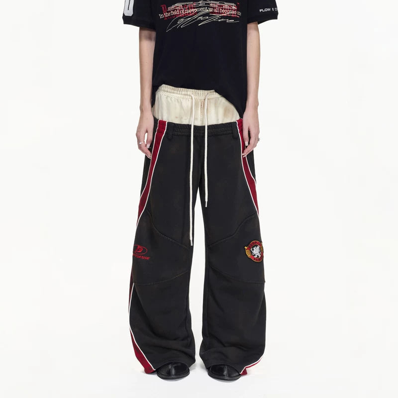 5937772705461,5937772705462,5937772705463,5937772705464, Racing Double-Waist Wide-Leg Sweatpants