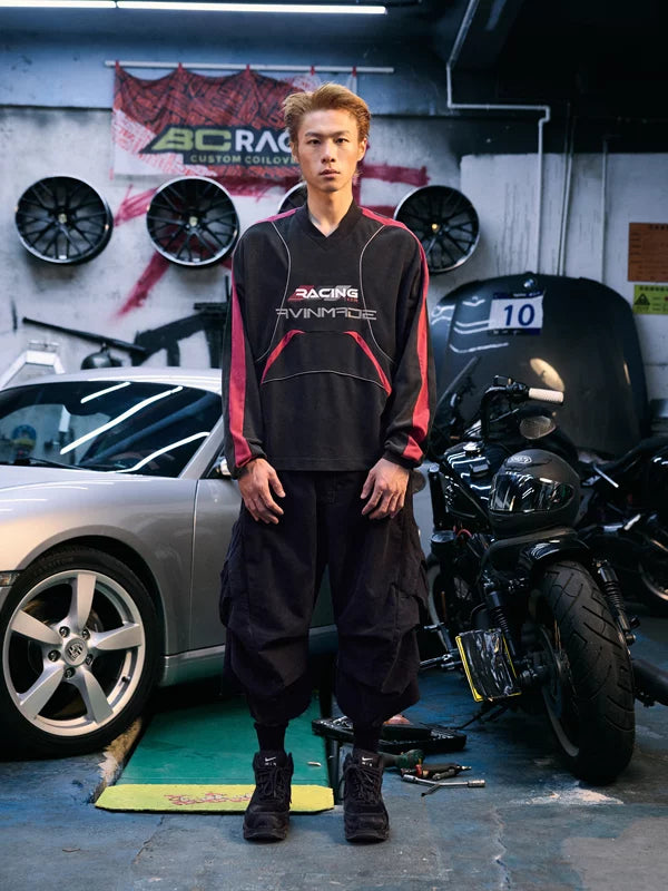 Racing Embroidered Color-Blocked Long-Sleeve T-Shirt 1