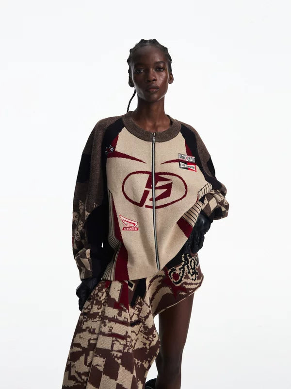 Racing-Inspired Knit Zip-Up Cardigan Sweater 2