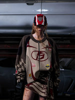Racing-Inspired Knit Zip-Up Cardigan Sweater 4