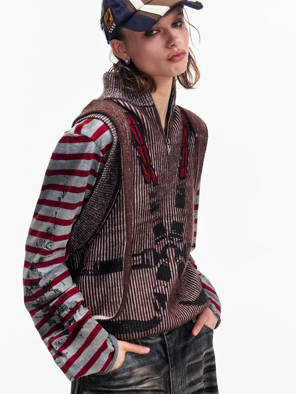 Racing-Inspired Knitted Half-Zip Sweater Vest 1