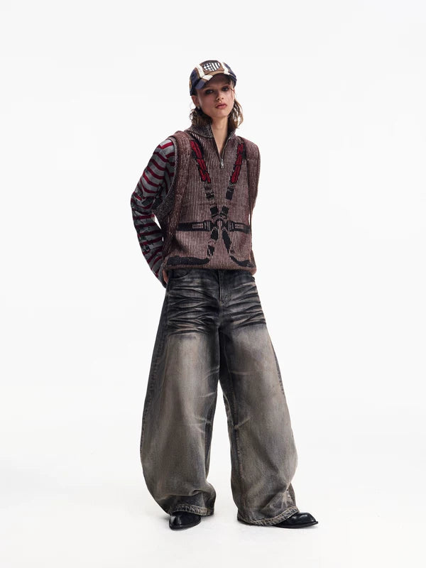 Racing-Inspired Knitted Half-Zip Sweater Vest 5