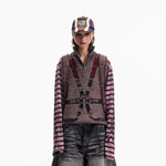 6146039666980,6146039666981,6146039666982, Racing-Inspired Knitted Half-Zip Sweater Vest