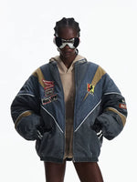 Racing Patchwork Striped Cotton Stand Collar Jacket 1