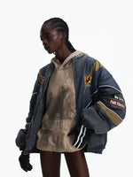 Racing Patchwork Striped Cotton Stand Collar Jacket 2