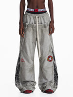 ,5935263204610,5935263204611,5935263204612,5935263204613, Racing Style Distressed Wide-Leg Sweatpants