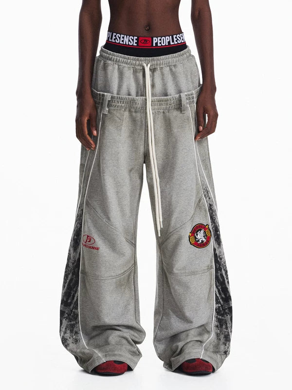 ,5935263204610,5935263204611,5935263204612,5935263204613, Racing Style Distressed Wide-Leg Sweatpants