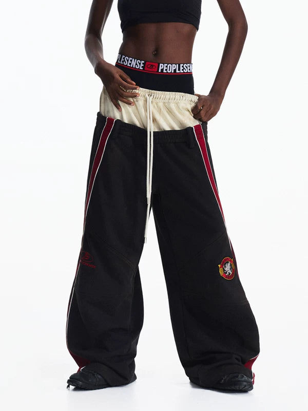 Racing Style Distressed Wide-Leg Sweatpants 2