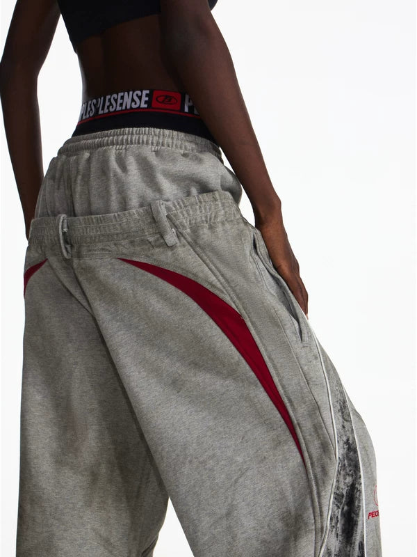 Racing Style Distressed Wide-Leg Sweatpants 3