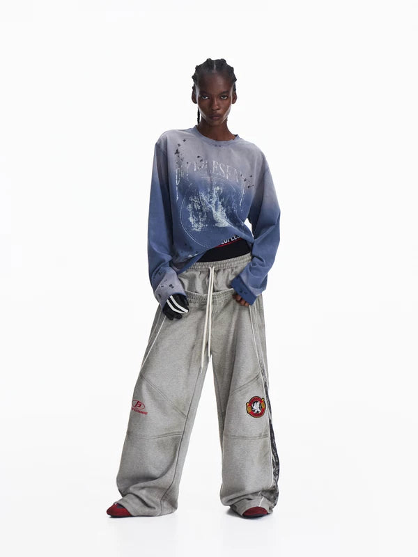 Racing Style Distressed Wide-Leg Sweatpants 4