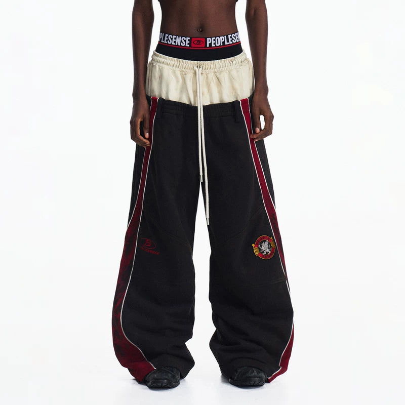 5935263204614,5935263204615,5935263204616,5935263204617, Racing Style Distressed Wide-Leg Sweatpants