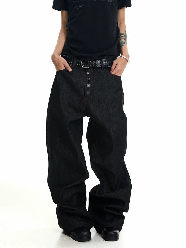 Raw Denim Baggy Straight Leg Pants 2