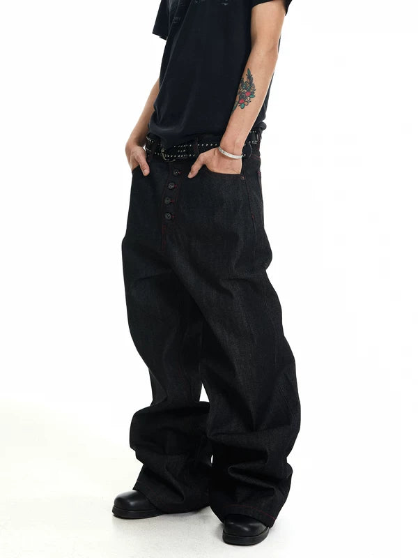 Raw Denim Baggy Straight Leg Pants 3