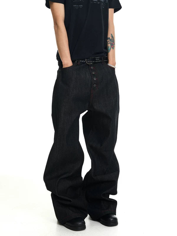 Raw Denim Baggy Straight Leg Pants 4