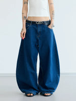 Raw Denim Curved Wide Leg Jeans Pants 1
