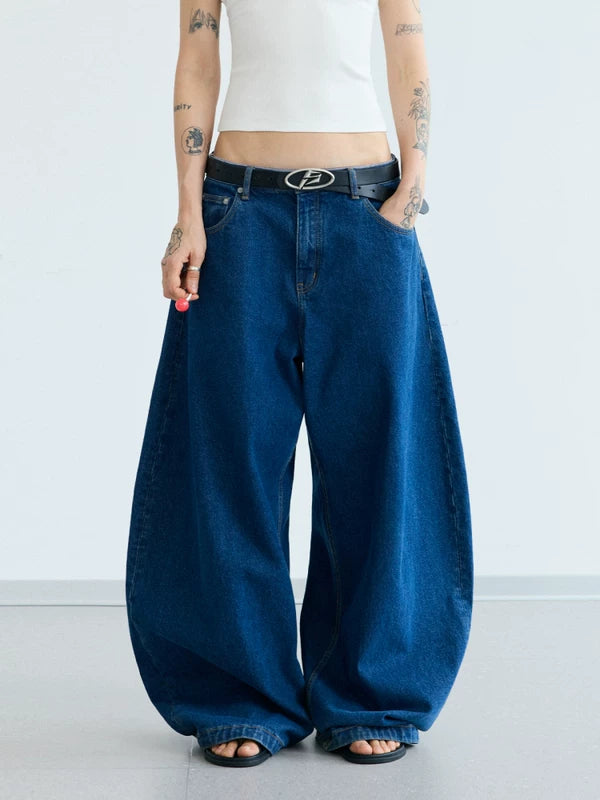 Raw Denim Curved Wide Leg Jeans Pants 1