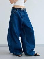 Raw Denim Curved Wide Leg Jeans Pants 2