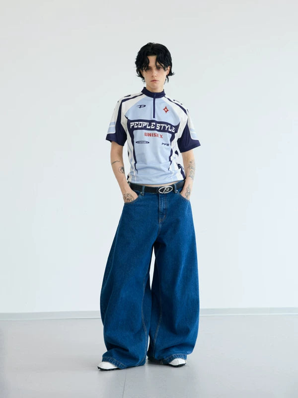 Raw Denim Curved Wide Leg Jeans Pants 4