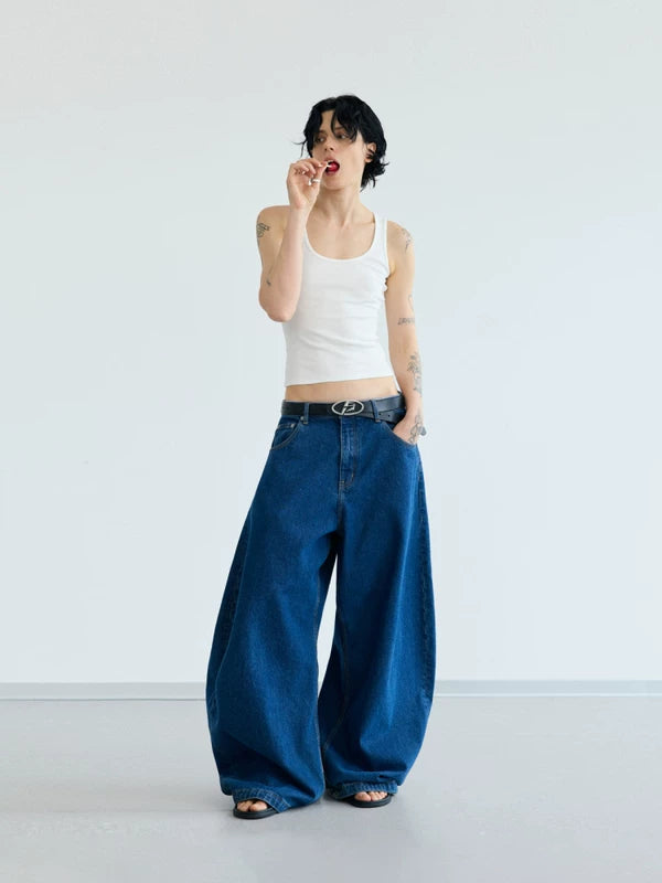 Raw Denim Curved Wide Leg Jeans Pants 5