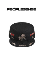 Raw Denim Flat Top Embroidered Equestrian Hat 1