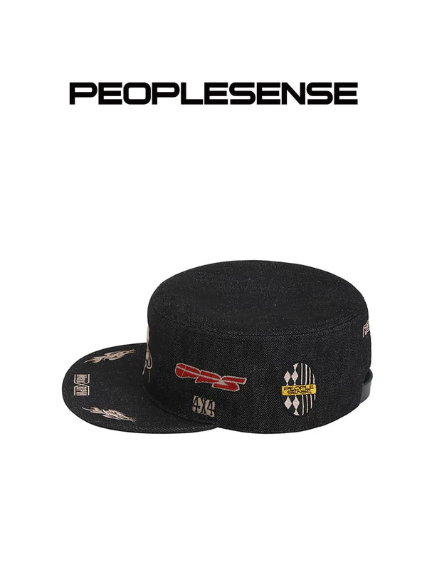 Raw Denim Flat Top Embroidered Equestrian Hat 2