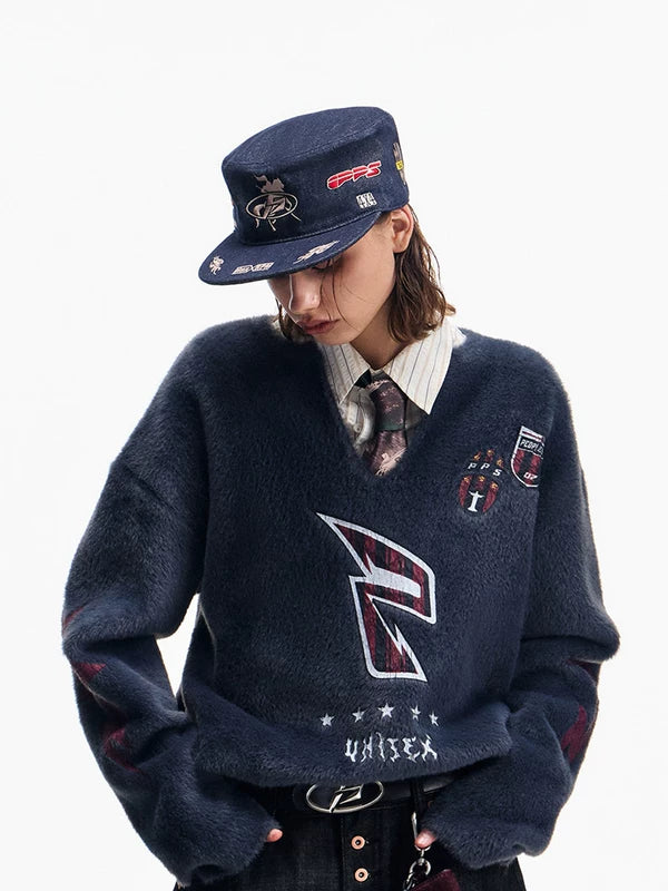 Raw Denim Flat Top Embroidered Equestrian Hat 5