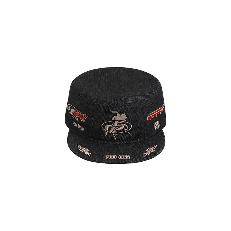6154531451510, Raw Denim Flat Top Embroidered Equestrian Hat