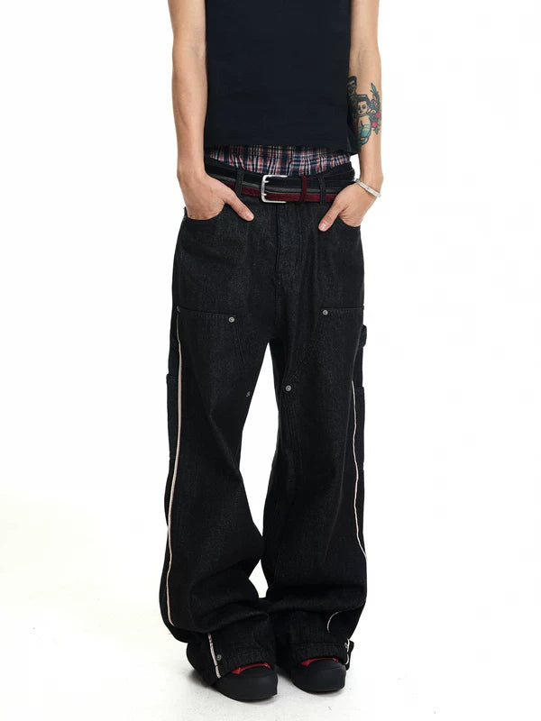 Raw Denim Wide-Leg Cargo Pants 1