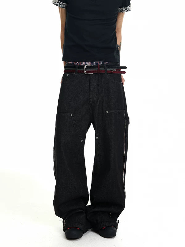 Raw Denim Wide-Leg Cargo Pants 2