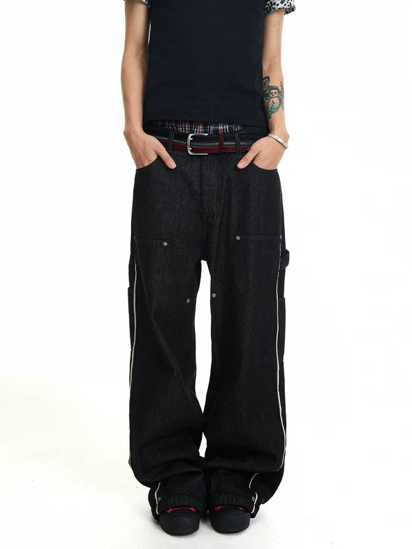 Raw Denim Wide-Leg Cargo Pants 4