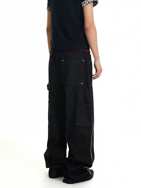 Raw Denim Wide-Leg Cargo Pants 5