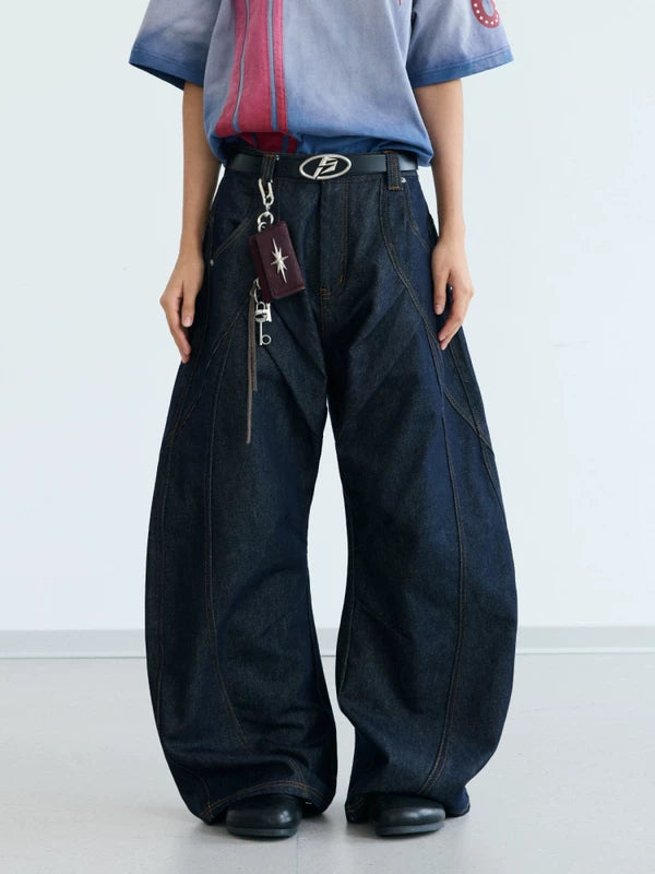 Raw Denim Wide-Leg Pants with Stitching 1