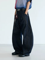 Raw Denim Wide-Leg Pants with Stitching 2