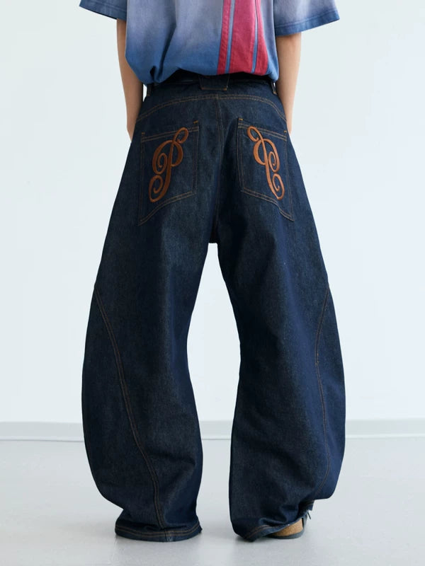 Raw Denim Wide-Leg Pants with Stitching 3